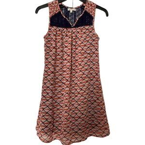 Love Fire Lined Babydoll Mini Sun Dress Small Orange Navy Lace Coquette Dollette